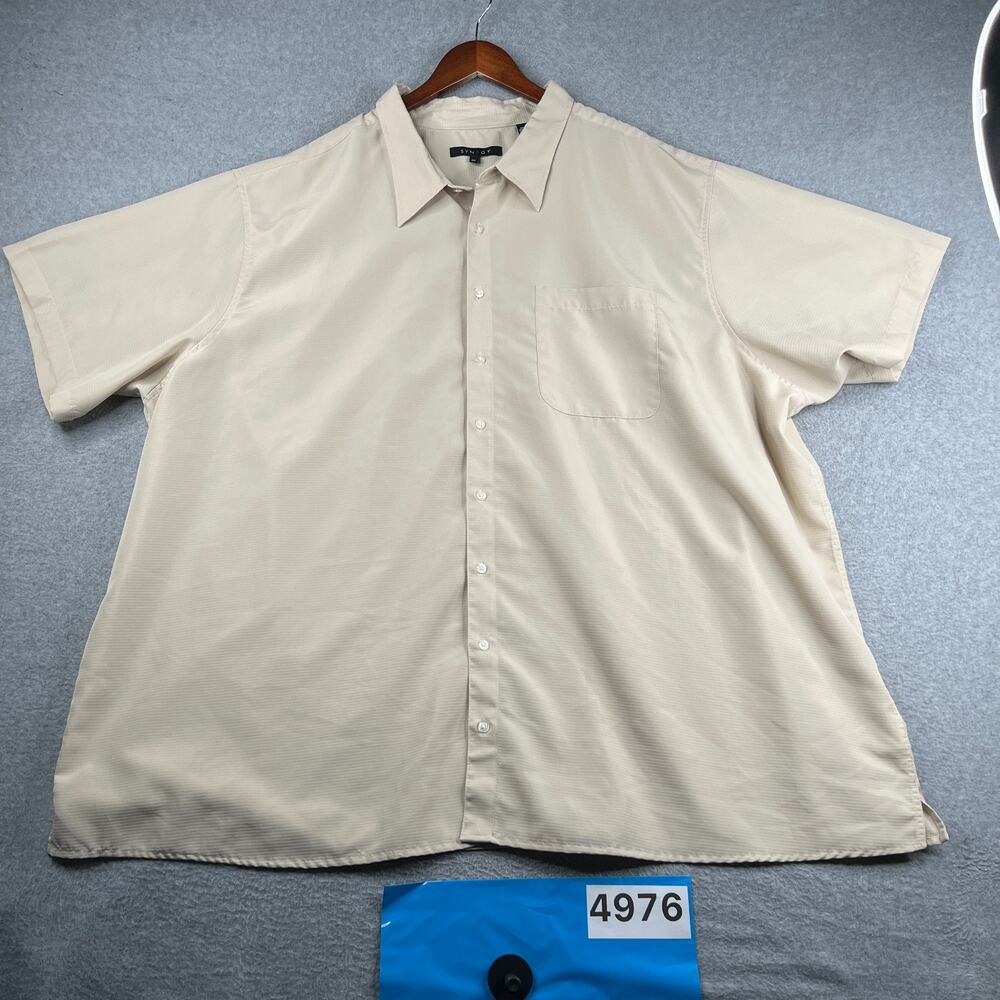Synrgy Shirt Ivory Beach Casual Classic Button Up Short Sleeve Mens 5XL